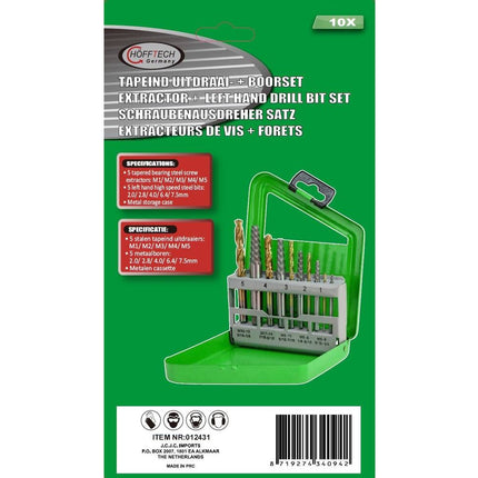 Tapeind Uitdraai- en Boorset 10-delig: Compleet met Extractors & Bits