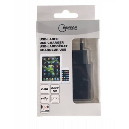 USB-A Lader 2A Zwart, Snel Opladen voor Smartphones/Tablets