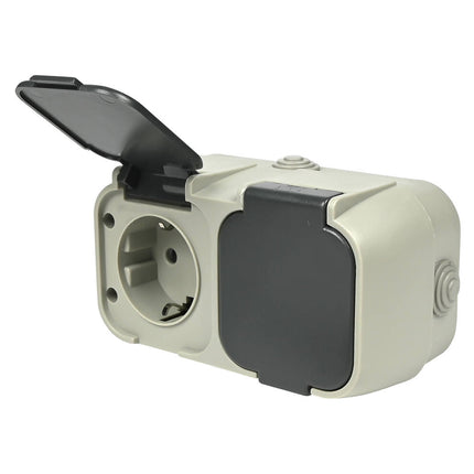 2-voudig IP54 stopcontact voor vochtige ruimtes, 250V AC, 16A max