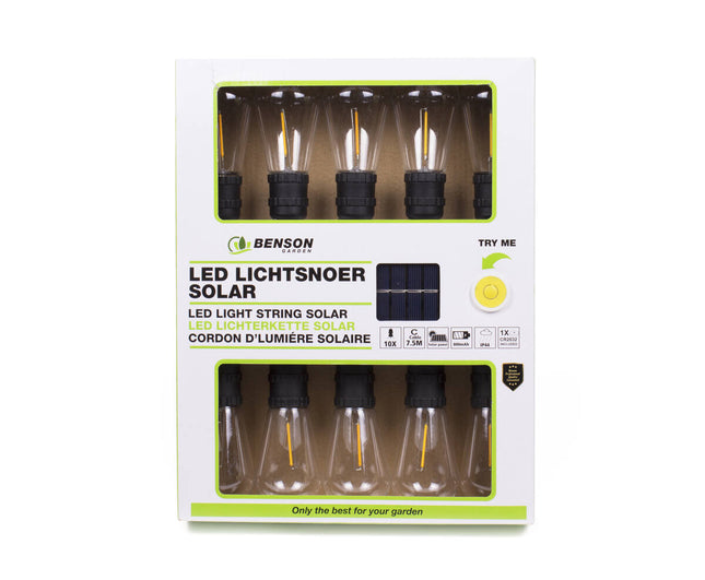 LED Lichtsnoer 10 Lampen 7,5m Solar IP44 - Tuinverlichting