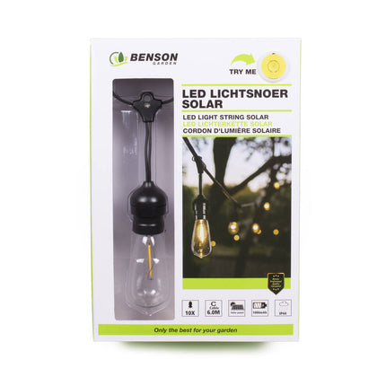 Solar LED Lichtsnoer 10 dlg, 6 mtr, 1000mAh, IP44, voor buitengebruik