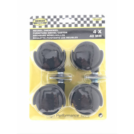 Zwart Zwenkwiel Set 40mm, 4 Stuks, 25kg per Wiel, Voor Meubels