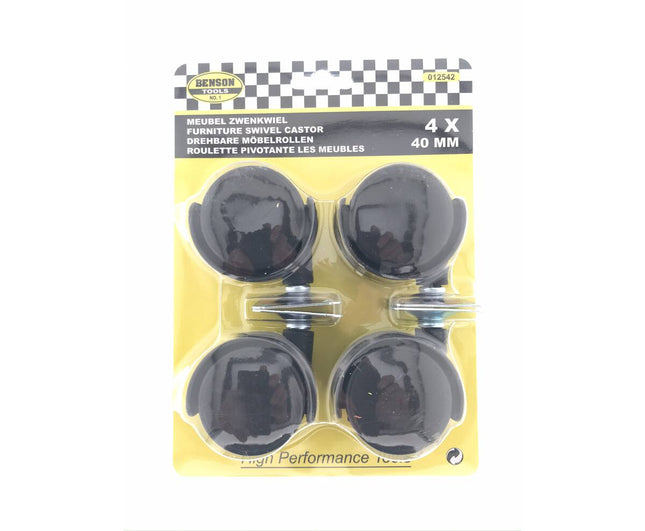 Zwart Zwenkwiel Set 40mm, 4 Stuks, 25kg per Wiel, Voor Meubels