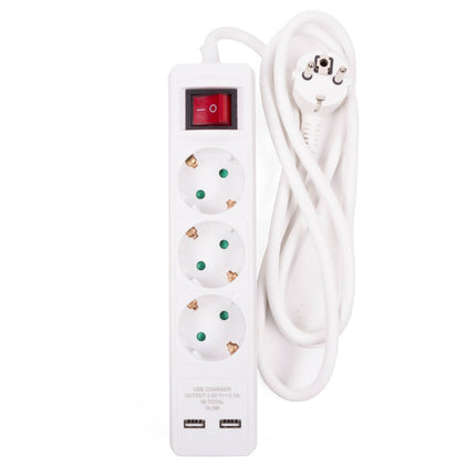 3-voudige Stekkerdoos met Schakelaar, 2 USB-Poorten, 1.5m Kabel
