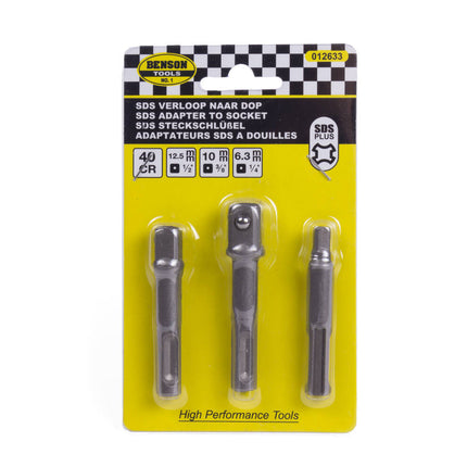 SDS+ Verloopset 3 Maten: 1/4", 3/8", 1/2" voor Boor- en Schroefwerk.