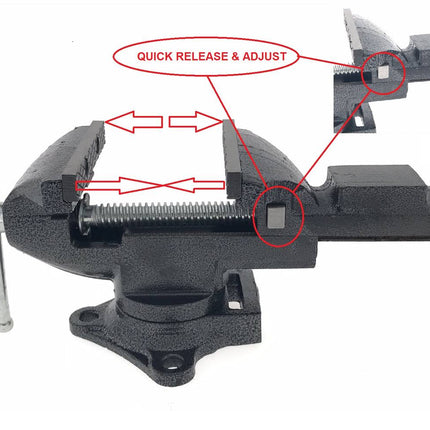 Bankschroef 80mm Quick Release, 360° draaivoet, gietijzer, werkbank.