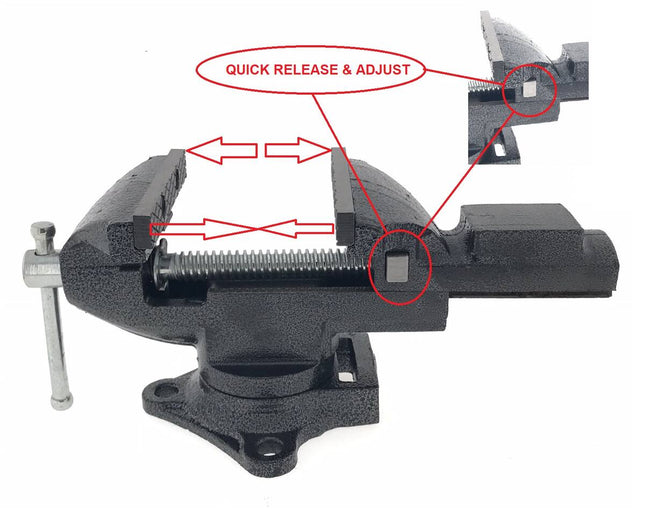 Schraubstock 80mm mit Schnellverstellung, 360°-Drehfuß, Gusseisen, Werkbank.