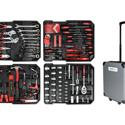 Gereedschapskoffer-trolley 186 dlg met staal, mobiel en compleet