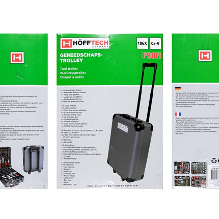Gereedschapskoffer-trolley 186 dlg met staal, mobiel en compleet