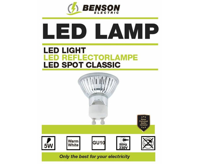 LED GU10 5W Glass, Warm Wit, 400lm, 3.000K, 25.000u, Ø50x55mm