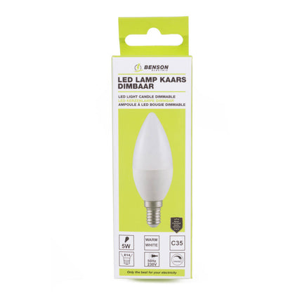 LED Kaarslamp C35 5W E14 Dimbaar, 3000K, 400lm, 20.000 uur, Ø37x105mm