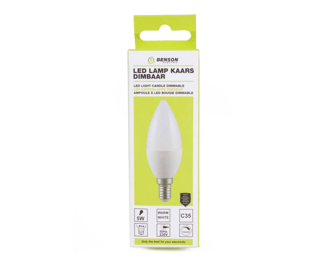 LED Kaarslamp C35 5W E14 Dimbaar, 3000K, 400lm, 20.000 uur, Ø37x105mm