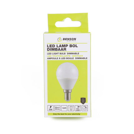 LED Lamp G45 5W E14, Dimbaar, 400Lm, Warm Wit 3000K, 20.000 Uur