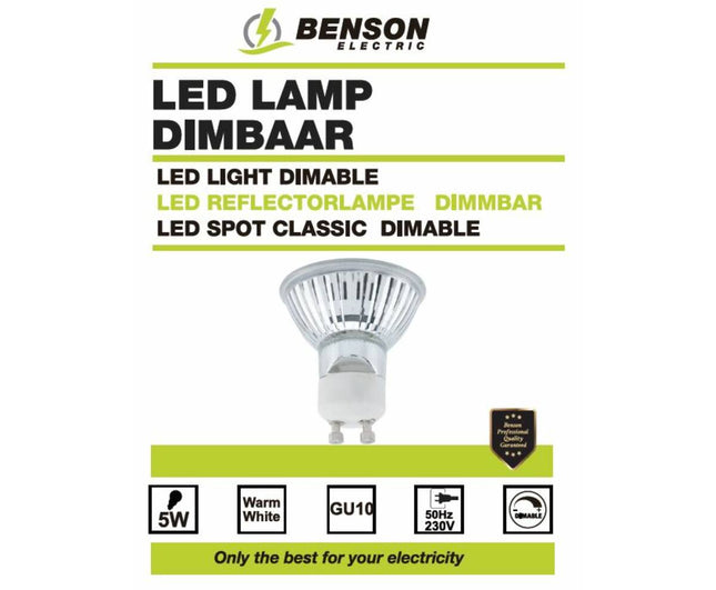 LED GU10 5W Dimbaar, 400lm, 3000K, 25.000u, Ø50x55mm, Huisverlichting