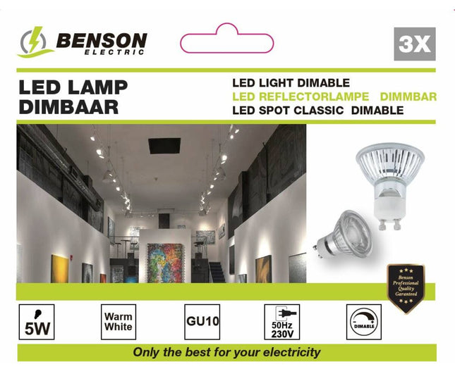 LED GU10 5W Dimbaar Lamp 3-delig, 3000K, 400lm, 25.000u levensduur