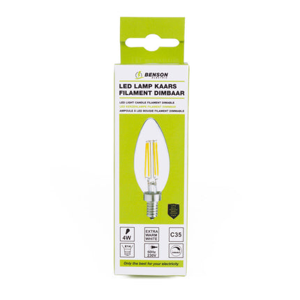 LED Kaarslamp C35 4W E14 Dimbaar - Warm Licht voor Huisgebruik