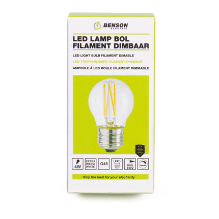 LED Lamp G45 4W E27, 400lm, 2500K, Dimbaar, Ideaal voor Woonkamers