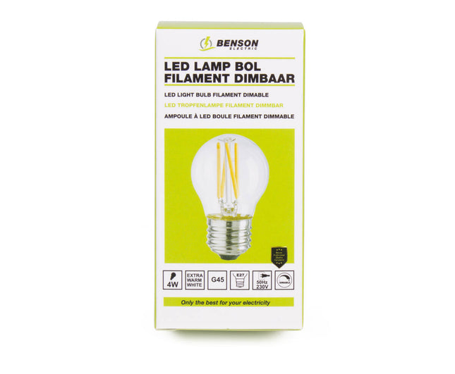 LED Lamp G45 4W E27, 400lm, 2500K, Dimbaar, Ideaal voor Woonkamers