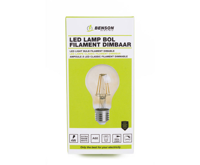 LED Lamp 4W E27 Amber, Dimbaar, 2200K, 20.000 uur, 400 lm