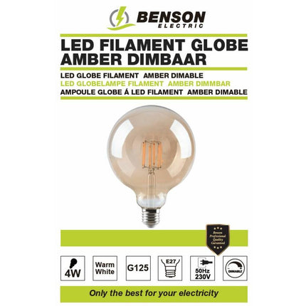LED Globe Filament G125 4W Amber, E27, Dimbaar, 3000K, 360lm