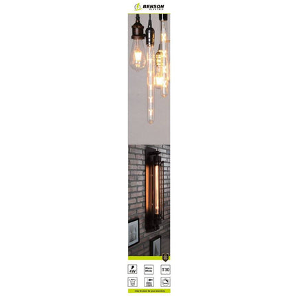 LED Lamp Buis T30 4W E27 Amber, Dimbaar, 30x185mm, 3000K Warm Licht