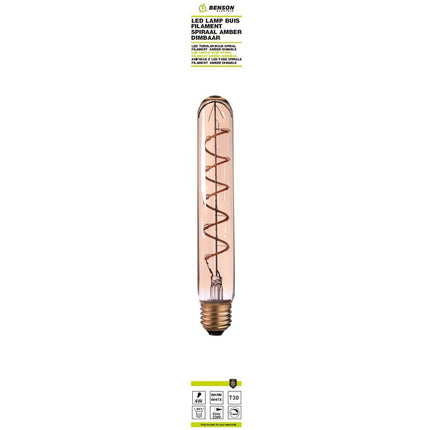 LED Buislamp T30 4W E27 Amber, 30x255mm, Dimbaar, 240lm, 3000K
