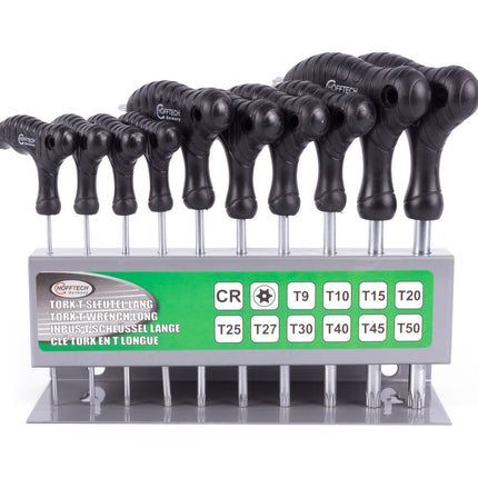 Lange Torx T-Sleutelset 10 dlg, incl. muurrek, maten T9-T50