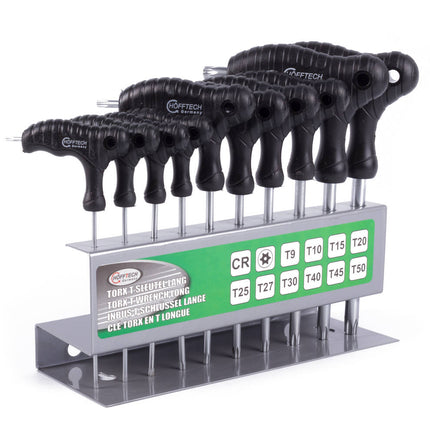 Lange Torx T-Sleutelset 10 dlg, incl. muurrek, maten T9-T50