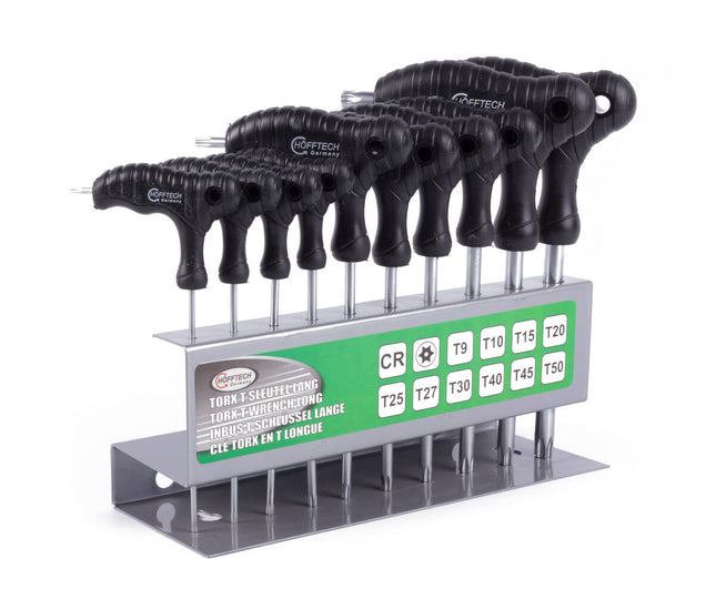 Lange Torx T-Sleutelset 10 dlg, incl. muurrek, maten T9-T50