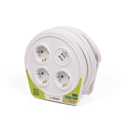 Kabelbox 10m 3x stopcontact + 2x USB 2.4A, ideaal voor thuisgebruik