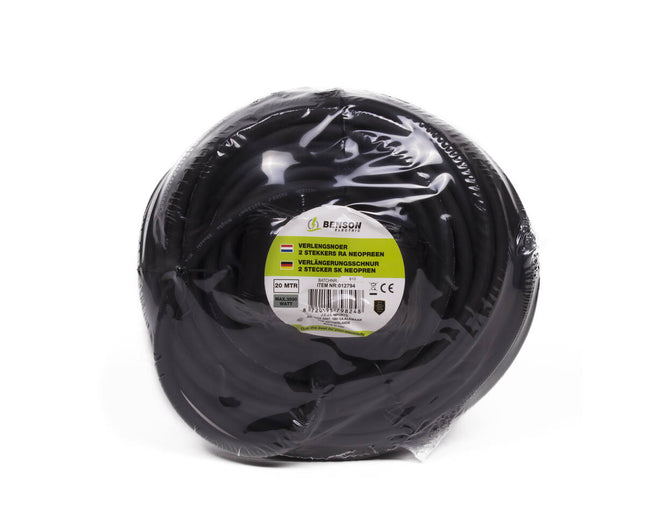 20m Verlängerungskabel, 2 Schuko-Stecker, 3G1,5mm², IP44, Neopren, 16A, 3500W