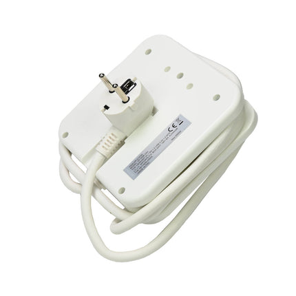 Stekkerdoos 3x230V + 2 USB 2.4A, 1.5m Kabel, Vierkant Design