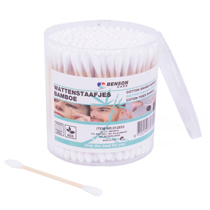 Wattenstaafjes bamboe 200 dlg plastic doos – Lengte ca. 7,5cm, Inhoud 200 wattenstaafjes