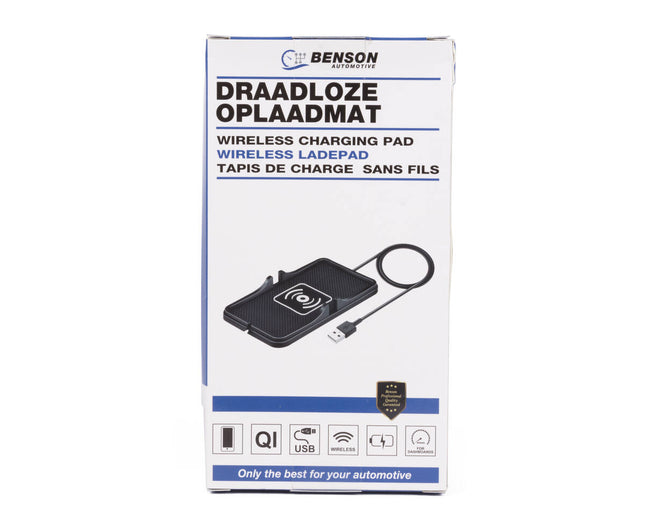 Zwarte Draadloze Oplaadmat Auto, USB C, 2A, Antislip, 180x105mm