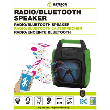Bluetooth Speaker Radio 5W, 1200mAh, LED, USB, TF, FM, 259x151x341mm