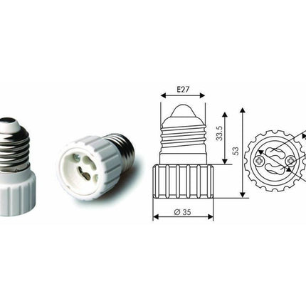 Adapter E27 naar GU10 voor eenvoudige lampcompatibiliteit thuis.