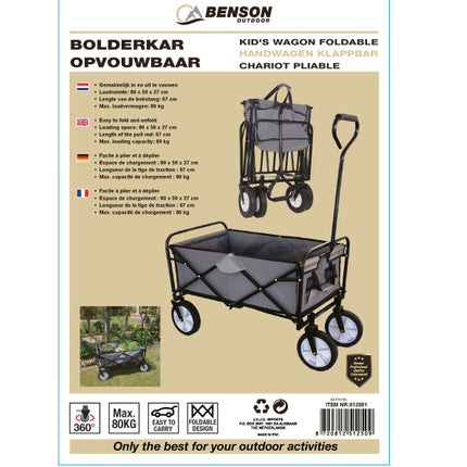 Bolderkar opvouwbaar – Laadruimte 80 x 50 x 27 cm, Lengte van de trekstang 67 cm