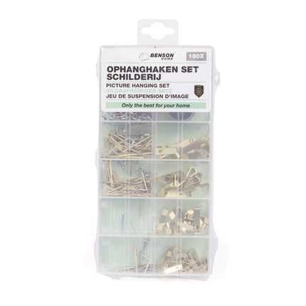 Ophanghaken Set 180-delig: Fotohangers, Spijkers, Draad, Muurharingen