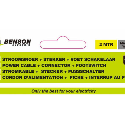 Wit Stroomsnoer 2m met Euro Stekker en Voetschakelaar, 600W Max.