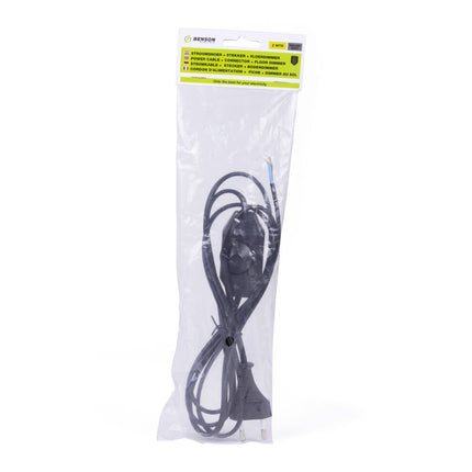 Stroomsnoer 2m met Vloerdimmer & Stekker, Zwart, voor LED/Halogeen