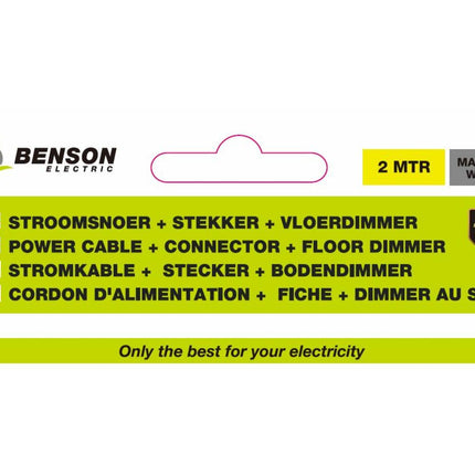 Stroomsnoer 2m met Vloerdimmer & Stekker, Zwart, voor LED/Halogeen