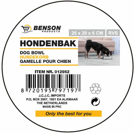 RVS Hondenvoerbak 25x20x6 cm, ideaal voor voer en water, anti-slip.