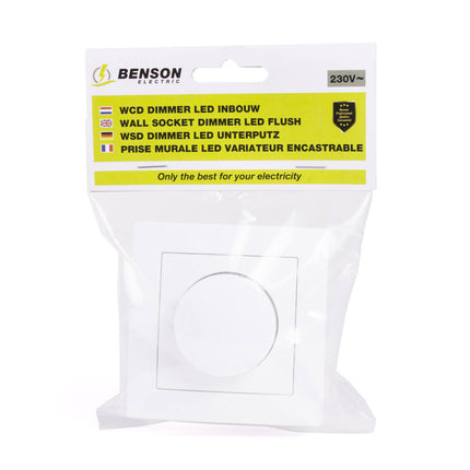 Inbouw LED Dimmer Wit, 5-300W, Voor Diverse Lampen, 81x81x55mm