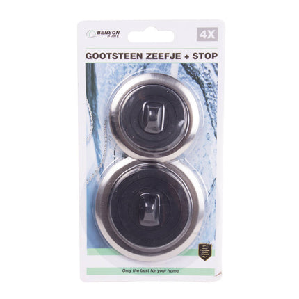 RVS Gootsteen Zeef + Stop Set 4-delig: Voorkomt Verstoppingen Keuken/BAD