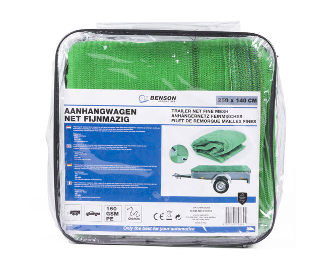 Fijnmazig Aanhangernet 2,5x1,4m, Incl. Elastisch Koord & Opbergtas