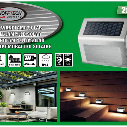 Solar LED Wandlamp RVS 1.2V 400mAh, 2 dlg, ideaal voor buitenverlichting