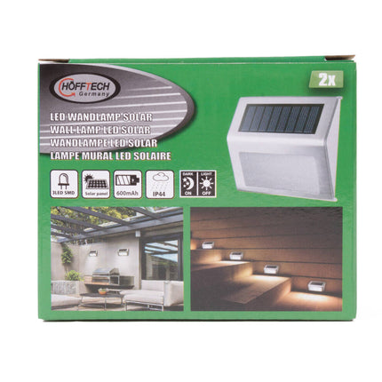 Solar LED Wandlamp RVS 1.2V 400mAh, 2 dlg, ideaal voor buitenverlichting