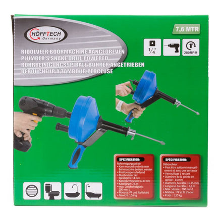 Rioolveer 7.6m: Boormachine-aandrijving, 14mm spiraal, 6.35mm kabel