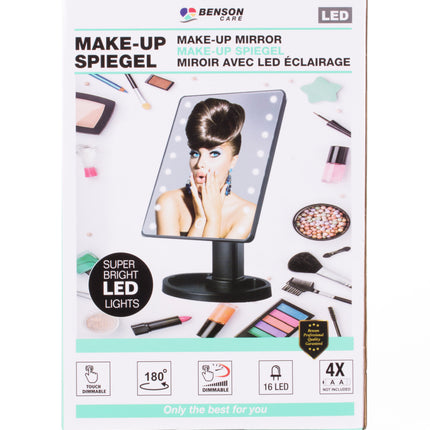 Make-up spiegel 16 LED dimbaar zwart – o Afmetingen 27 x 17 x 11,5 cm (h x b x d)