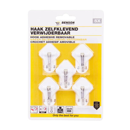 Haken-Set 5x, selbstklebend & wiederablösbar, 3,3x3,3cm, 800g Tragkraft